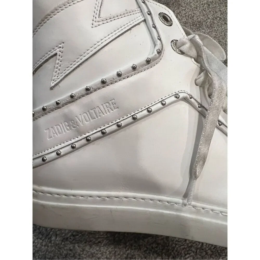 Zadig & Voltaire Women's White Leather Studded High Flash Sneakers Size 41 NWOT